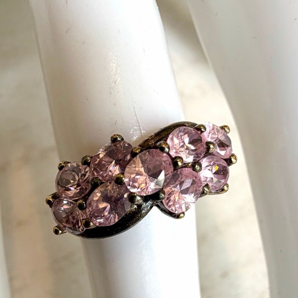 Vintage Sterling Silver Pink CZ Ring Size